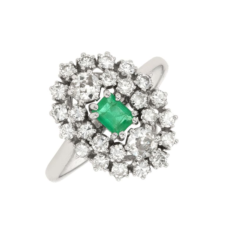 Bague vintage émeraude 0.38 carat et diamants 1.20 carat or blanc 6.36g Comme neuf -  reconditionné disponible sur Gemme Les Bijoux